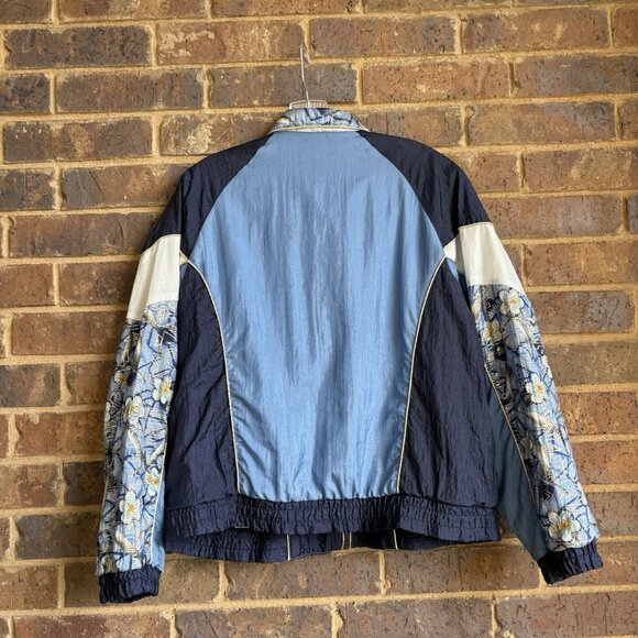 Vintage Active Frontier Windbreaker Petite Large Floral Full Zip Y2K Blue Gold - Picture 3 of 3